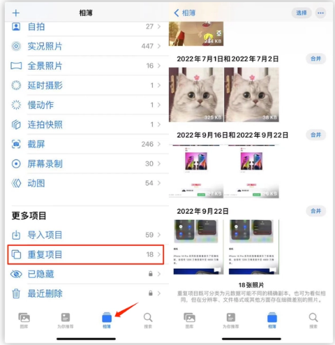 思明苹果手机维修分享iOS 16 中相册重复项目功能使用方法 