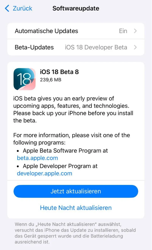 思明苹果手机维修分享苹果 iOS / iPadOS 18 开发者预览版 Beta 8 发布 